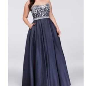 Betsy and Adam embroidered denim prom dress